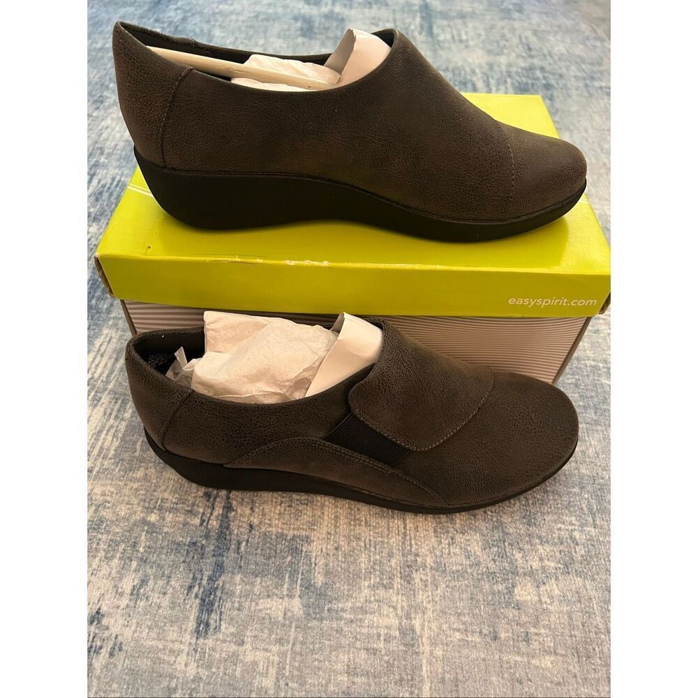 Easy Spirit e360 Grey Brown Kelt Casual Comfort Wedge Slip On Loafer 6.5 Wide